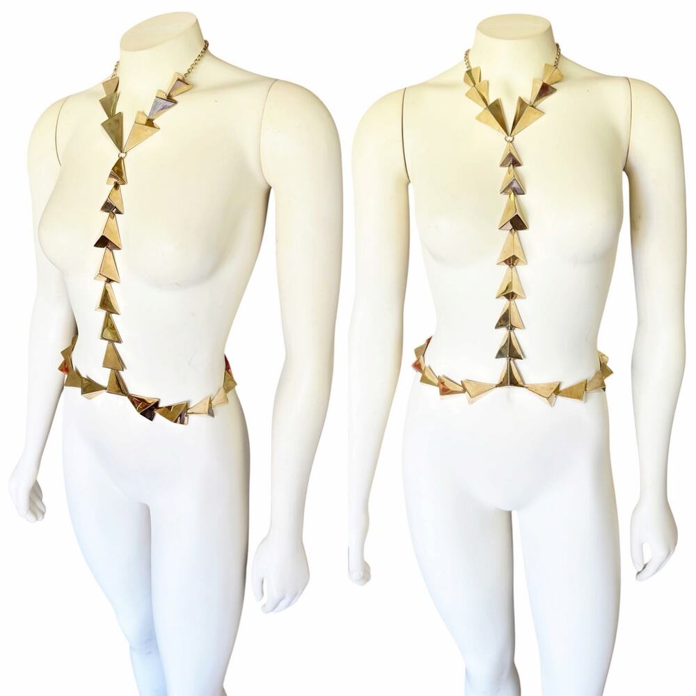 Giuseppe Zanotti Brutalist Modernist Gold 3D Triangle Body Chain Necklace Belt